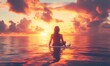 © alisya - Woman on paddleboard, ocean sunset, peaceful meditation, travel, serenity