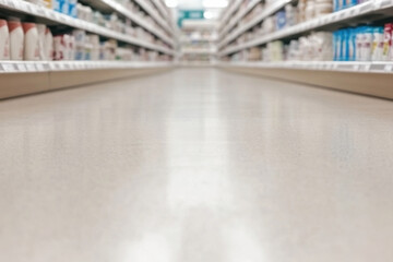 A store aisle with a lot of products on the shelves