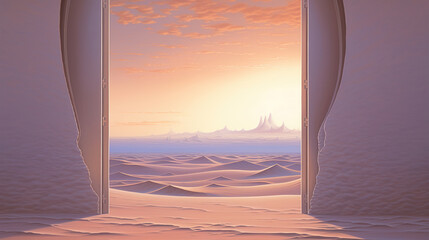 Poster - Desert Sunrise Through an Open Door