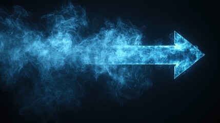 Wall Mural - Glowing Blue Arrow Design with Smoke Effect on Dark Background for Creative Projects and Visual Effects