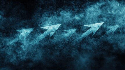 Sticker - abstract background with directional arrows and smoke effect in blue color for creative design and a