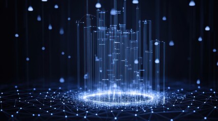 Wall Mural - futuristic city data visualization with glowing nodes and lines.