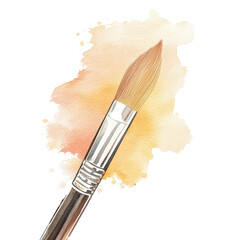 Wall Mural - a watercolor illustration of a paintbrush above a pale peach colored wash of paint.
