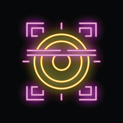 Wall Mural - Neon sign illuminating a dark background, representing the concept of artificial intelligence with concentric circles and scan lines