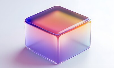 Glass cube, iridescent, studio, gradient background, product display