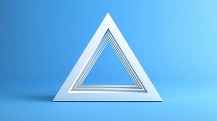 Wall Mural - white triangular shape with layered cutouts on a vibrant blue background for modern design and abstr