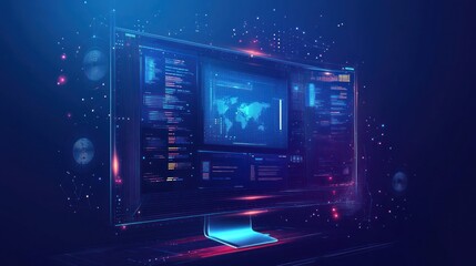 Wall Mural - futuristic computer screen displaying global data and code.