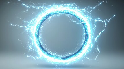 Wall Mural - blue electric circle with lightning effects on a soft background ideal for creative and technologica