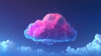 Wall Mural - abstract polygonal cloud in night sky.