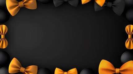 Wall Mural - Orange and black bows frame, Halloween party invitation background