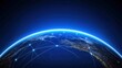 © Thee - Futuristic Earth view from space with high-tech network structure, vibrant blue hues, and glowing technological connections