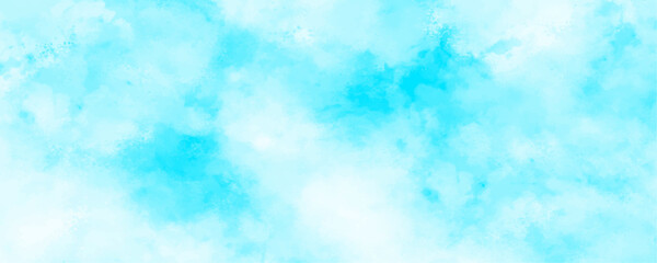 Poster - Abstract blue sky with cloud closeup background. Light blue bubbly cloud patterns and textures watercolor design. Grunge light pastel colors ink glow aquarelle smudge texture