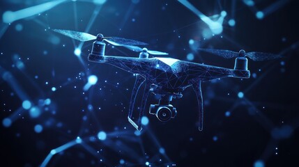 Wall Mural - futuristic drone flying through a digital network.
