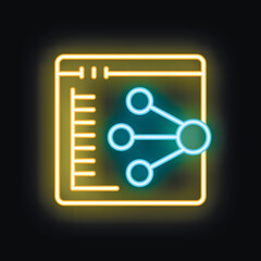 Wall Mural - yellow neon icon of a software development project management interface with a flowchart