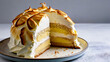 © Carmen - Tall baked Alaska sliced open on ceramic plate, copy space