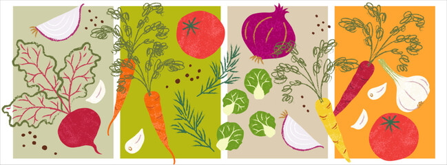 beautiful vegetable posters illustration set
