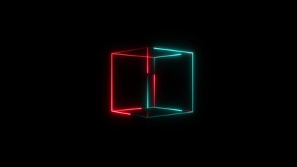 Wall Mural - animation of virtual neon light glowing cube icon. neon glowing square concept.