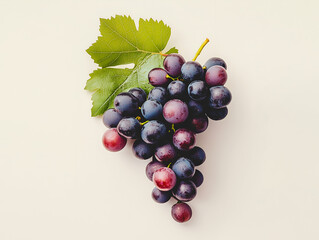 fresh cluster of red grapes with green leaves, still life photography, perfect for food and drink, h