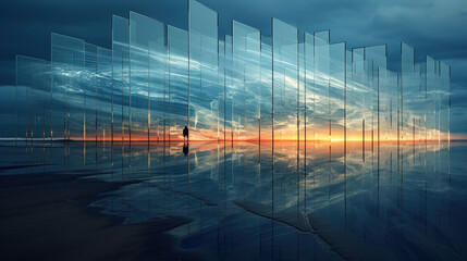 Wall Mural - Glass City Sunset Reflection - A Stunning Abstract Landscape