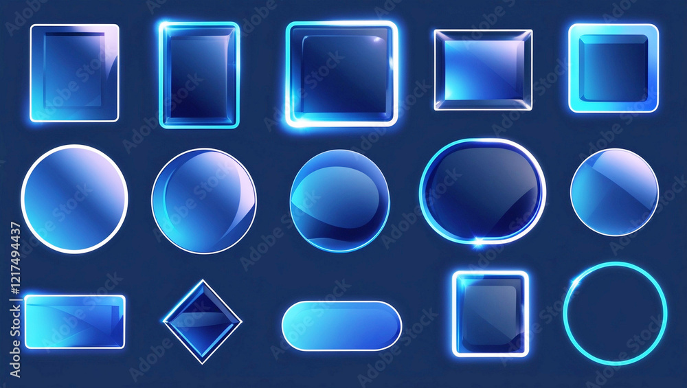 Transparent frames with neon light effect set isolated on background ...