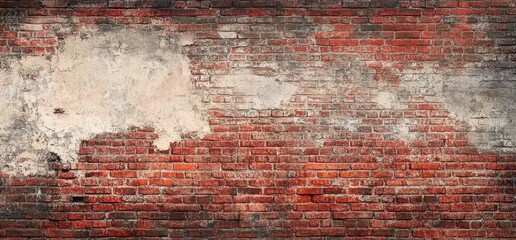 Aufkleber - Red Brick Wall with Aged Texture and White Paint Splashes
