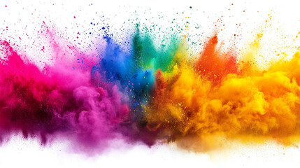 Wall Mural - colorful mixed rainbow powder explosion isolated on white background, A bright splash of rainbow colors. 