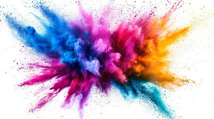 Wall Mural - colorful mixed rainbow powder explosion isolated on white background, A bright splash of rainbow colors. 