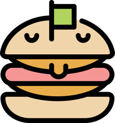 Poster - Cartoon hamburger with closed eyes, a small green flag, cheese dripping and smiling