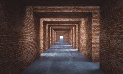 Wall Mural - empty diminishing corridor with brick walls