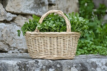 Wall Mural - Wicker Basket Filled with Fresh Parsley