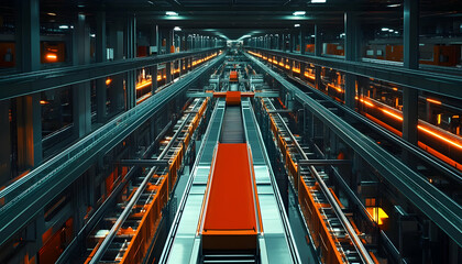 Wall Mural - Factory interior with large-scale production lines, illustrating the complex technology and remanufacturing processes in industrial settings  -