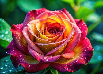 Wall Mural - Close-up macro photography reveals the exquisite detail of a rose blossom against green.