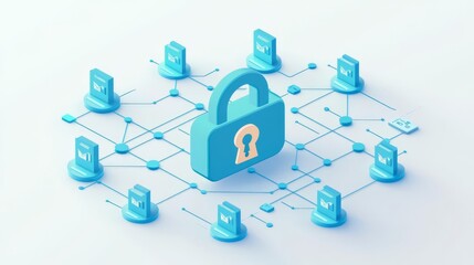 A secure padlock symbolizes data protection in a network.