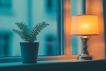 Wall Mural - Tranquil Fern by the Window at Night