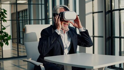 Aufkleber - Senior professional explores virtual reality in modern office setting showing excitement and engagement with technology
