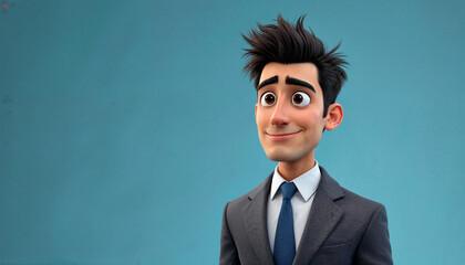 Young professional character in a stylish suit with a playful expression against a solid background