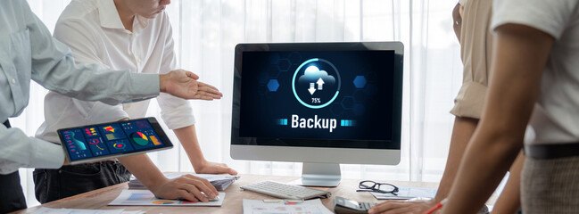 Aufkleber - Backup Storage Data Internet Technology Business concept. Database storage cloud technology file data transfer sharing, cyber, big data information, internet banking application download upload brisk