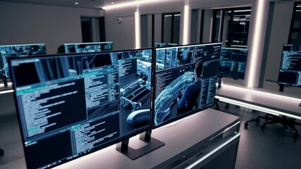 Leinwandbilder - Exploring a modern tech workspace filled with advanced screens and data analysis