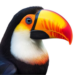 vibrant toucan face with colorful beak against a clean transparent backdrop, showcasing natures beau