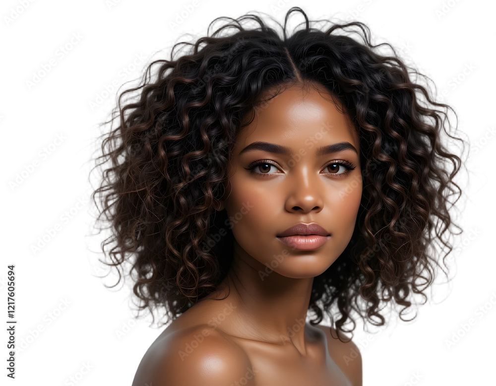 PNG, African american model with curly hair seen fully isolated on ...