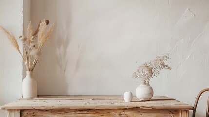 Aufkleber - A table with a vase of flowers and an apple on it. The table is empty and the vase is white. AI generated.