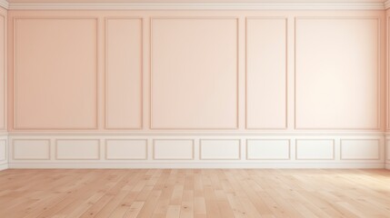 Poster - A large, empty room with white walls and wooden floors. The room is very clean and has a minimalist feel to it. AI generated.