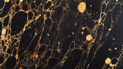 Poster - Abstract marble texture with golden and black patterns featuring fluid forms and Copy Space for text placement