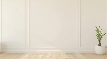 Aufkleber - A white room with a large plant in a white pot. The room is empty and has a minimalist feel. AI generated.