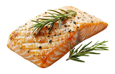 Canvas Print - Grilled salmon fillet with rosemary and pepper seasoning, isolated on transparent cutout background