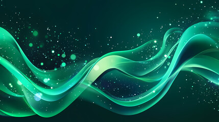 Abstract green wave background, glowing cosmic design, vibrant swirls, galaxy texture, elegant, modern art, digital illustration. Mystic Wave. Illustration