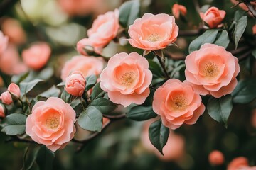 Wall Mural - Beautiful pink roses blooming in a garden during spring season showcasing nature's elegance and vibrancy