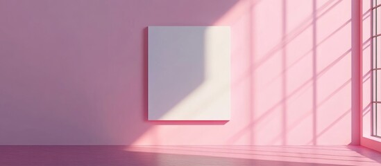 Sticker - Blank canvas on pink wall in sunlight offering ample copyspace for text creation and artistic inspiration in modern interior design.