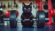 © VirtualVista - Black cat lifting a barbell in a gym setting showcasing strength and determination in a humorous and engaging manner
