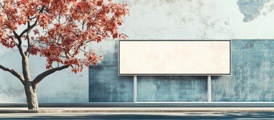 Canvas Print - Blank Advertising Billboard on Urban Street Surrounded by Trees with Copyspace for Marketing Messages and Advertising Promotion